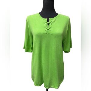 Sag Harbor Lime Green Front Criss Cross Lace-Up Effortless Wear Top  Size M